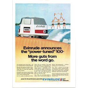 1971 Evinrude 100 Outboard Vintage Print Ad Waterskiing Waterskiers 70s Wall Art